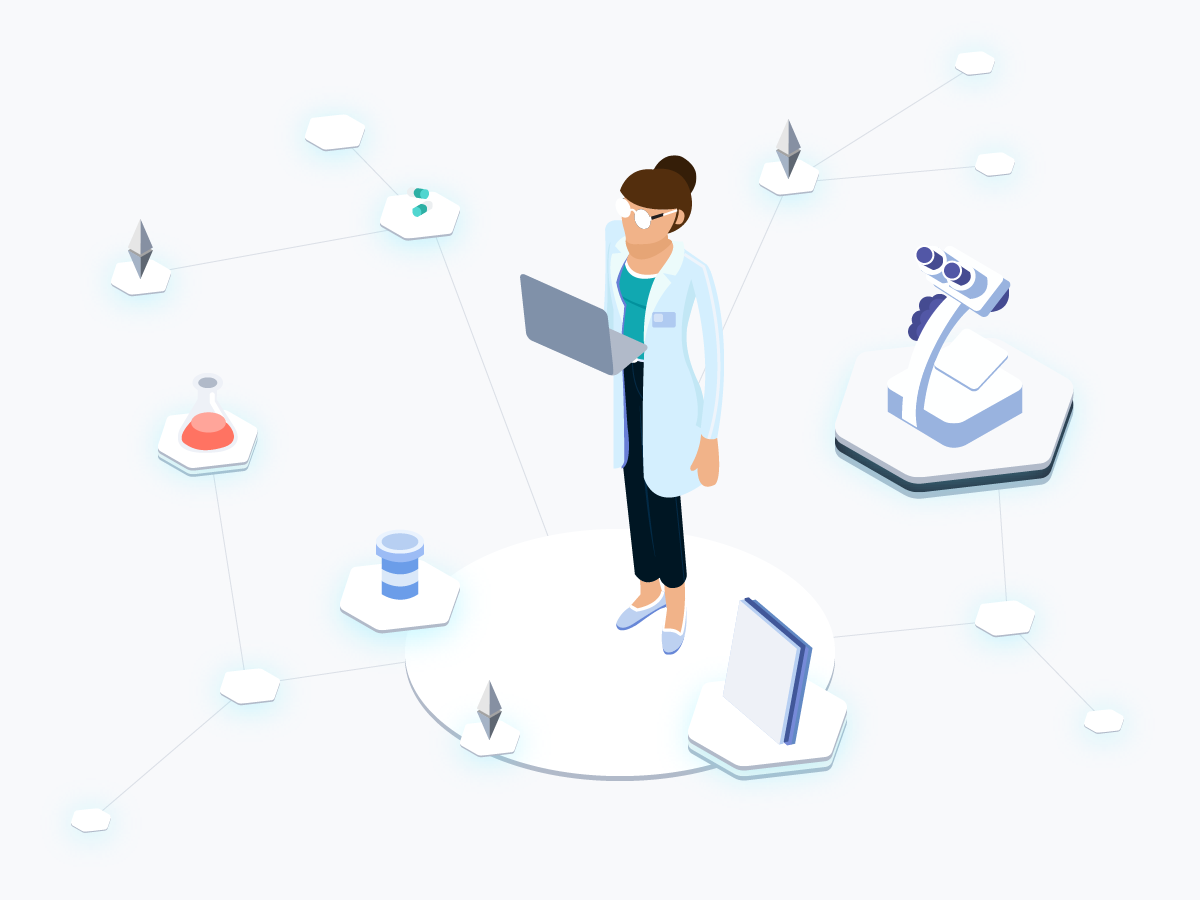 Isometric graphic health blockchain